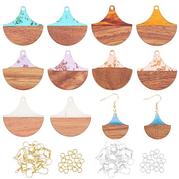 Olycraft DIY Earring Making Kit, Including Resin & Walnut Wood Pendants, Iron Earring Hooks & Open Jump Rings, Fan, Mixed Color, 152pcs/box
