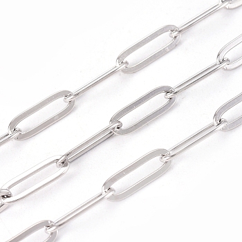 304 Stainless Steel Paperclip Chains, Drawn Elongated Cable Chains, Soldered, with Spool, Stainless Steel Color, Link: 11~12x4x0.5~0.87mm, about 16.4 Feet(5m)/roll