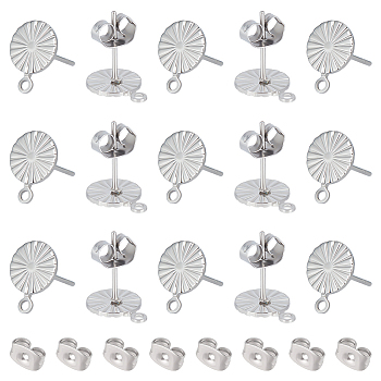 20 Pairs 304 Stainless Steel Stud Earring Findings, Flower, with Horizontal Loops & 40Pcs Stainless Steel Friction Ear Nuts, Stainless Steel Color, 11x8mm, Hole: 1.2mm, Pin: 0.8mm