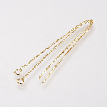 Brass Chain Stud Earring Findings, Ear Threads, Golden, 90mm, Pin: 0.5mm