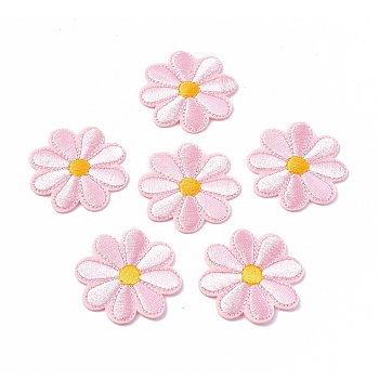 Computerized Embroidery Cloth Iron on/Sew on Patches, Costume Accessories, Appliques, Sunflower, Pink, 40x1.5mm