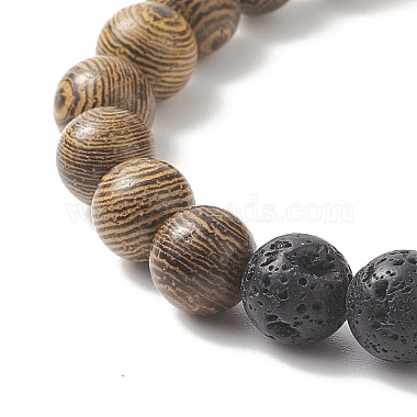 Ensembles de bracelets extensibles en bois de wengé naturel et pierre de lave avec perles d'hématite synthétiques(BJEW-JB09213)-6