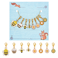 Bees & Flower Alloy Enamel Pendant Locking Stitch Markers, Crochet Lobster Clasp Charms, Mixed Color, 2.2~3.6cm, 8 style, 1pc/style, 8pcs/set(HJEW-AB00584)