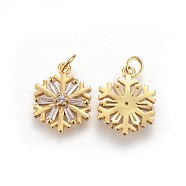 Brass Cubic Zirconia Pendants, Long-Lasting Plated, Snowflake, Clear, Real 18K Gold Plated, 17x13.2x3mm, Hole: 3.5mm(ZIRC-E162-18G)