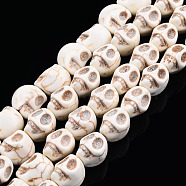Gemstone Beads Strands, Synthetical Turquoise, Skull, for Halloween, White, 13x12x13mm, Hole: 2mm, about 26pcs/strand.(TURQ-S105-13x12mm-09)