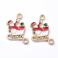 Golden Plated Alloy Enamel Pendants, for Christmas, Santa Claus with With  Sleigh, White, 22x18x2mm, Hole: 2mm(ENAM-D040-C05-G)