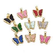 Resin Pendants, with Golden Tone Brass Micro Pave Cubic Zirconia Findings, Butterfly, Mixed Color, 14x17.5x3mm, Hole: 3.5x5.5mm(KK-F819-04A-G)