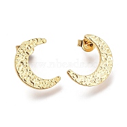 304 Stainless Steel Hammered Crescent Moon Stud Earrings, with Ear Nuts, Golden, 15x11.8x1.5mm, Pin: 0.7mm(X-EJEW-H100-07G)