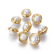 Natural Cultured Freshwater Pearl Beads, with Brass Findings, Celestial Body, White, Golden, 12.5~15x10~12mm, Hole: 0.7mm(PEAR-F011-24G)