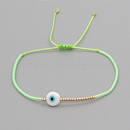 Adjustable Lanmpword Evil Eye Braided Bead Bracelet, Light Green, 11 inch(28cm)(ZW2937-19)