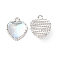 Alloy Pendants, Resin Heart Charms, Platinum, Clear, 16.5x14x6.5mm, Hole: 2mm(ENAM-D050-05P-01)