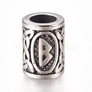 304 Stainless Steel European Beads, Large Hole Beads,  Column with Letter, Antique Silver, Letter.B, 16.2x13.4mm, Hole: 8mm(OPDL-G010-06AS-01B)