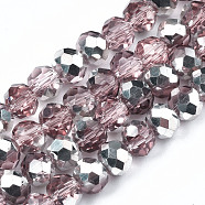 Electroplate Glass Bead Strands, Half Silver Plated, Faceted, Rondelle, Pale Violet Red, 6x4mm, Hole: 1mm, about 87~90pcs/strand, 15.7 inch(GR6MMY-29S)