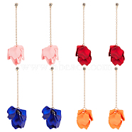 4 Pairs 4 Colors Acrylic Leaf Dangle Stud Earring, Golden Alloy Long Tassel Drop Earrings for Women, Mixed Color, 113mm, Pin: 0.8mm, 1 pair/color(EJEW-AN0001-24)