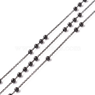 304 Stainless Steel Satellite Chains, Cable Chains with Round Beads, Soldered, with Spool, Electrophoresis Black, Link: 1.5x1x0.2mm, Beads: 3mm, about 32.8 Feet(10m)/roll.m(STAS-I186-03EB)