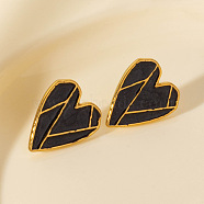 304 Stainless Steel Heart-shaped Stud Earrings, Vintage European American Earrings, Golden, Black, 21x18mm(PH1793-3)