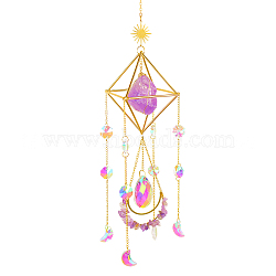 Geometric Natural Raw Amethyst Suncatchers, AB Color Plated Glass Rainbow Maker, Wall Pendant Hanging Ornament for Home Garden Decoration, 450mm(DJEW-PW0007-01H)