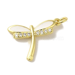 Brass Enamel Micro Pave Cubic Zirconia Pendants, Dragonfly Charms, with Jump Ring, Real 18K Gold Plated, 22x16.5x3mm, Hole: 3.2mm(KK-Z042-12G)