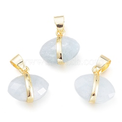 Natural Aquamarine Charms, with Light Gold Plated Brass Findings, Horse Eye, Faceted, 14.5x14~15x6.5mm, Hole: 6x4.2mm(G-L528-18G)