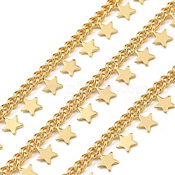 Brass Link Chains, Soldered, with Spool, Cadmium Free & Lead Free, Star, Real 18K Gold Plated, 7mm(AJEW-Z028-05A)