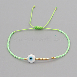 Adjustable Lanmpword Evil Eye Braided Bead Bracelet, Light Green, 11 inch(28cm)(ZW2937-19)