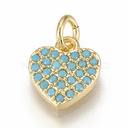 Brass Micro Pave Cubic Zirconia Charms, with Jump Rings, Heart, Golden, 10x9x2mm, Hole: 3mm(X-ZIRC-Q015-040G)