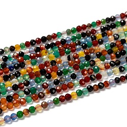 Natural Agate Beads Strands, Faceted Round, Dyed, Mixed Color, 3mm, Hole: 0.8mm, about 131pcs/strand, 15.5 inch(G-A129-3mm-A06)