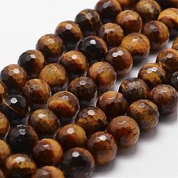 Natural Tiger Eye Beads Strands, Grade A, Faceted, Round, 8mm, Hole: 1mm, about 44pcs/strand, 14.9 inch~15.1 inch(G-D840-39-8mm)