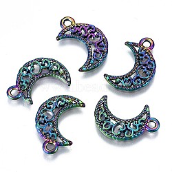 Alloy Pendants, Cadmium Free & Lead Free, Moon, Rainbow Color, 18x12x1.5mm, Hole: 1.6mm(PALLOY-N156-002-RS)