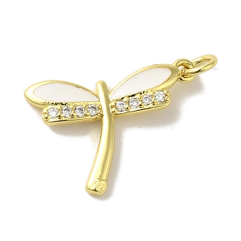 Brass Enamel Micro Pave Cubic Zirconia Pendants, Dragonfly Charms, with Jump Ring, Real 18K Gold Plated, 22x16.5x3mm, Hole: 3.2mm