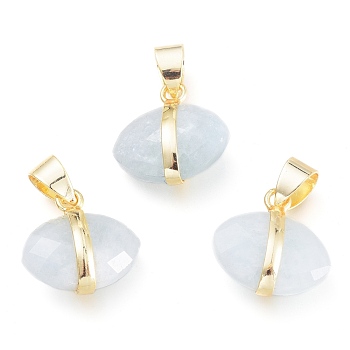 Natural Aquamarine Charms, with Light Gold Plated Brass Findings, Horse Eye, Faceted, 14.5x14~15x6.5mm, Hole: 6x4.2mm