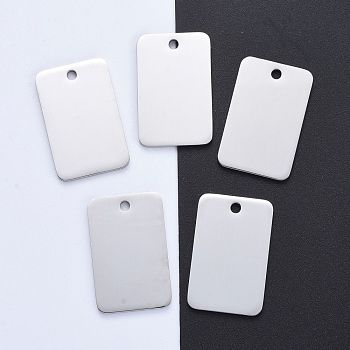304 Stainless Steel Pendants, Manual Polishing, Blank Stamping Tags, Rectangle, Stainless Steel Color, 31x20x1.8mm, Hole: 2.5mm