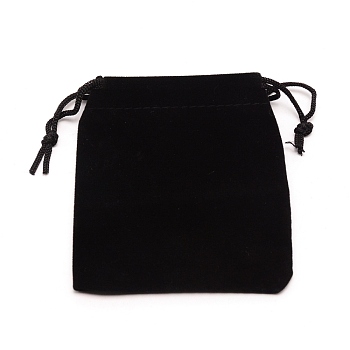 Velvet Packing Pouches, Drawstring Bags, Rectangle, Black, 10x8x0.4cm