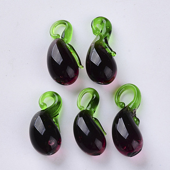Handmade Lampwork Pendants, Eggplant, Purple, 21~23x9~10x8~9mm, Hole: 1.5~4mm