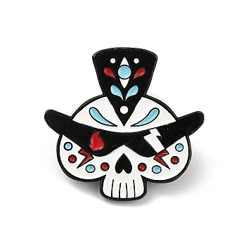 Day of the Dead Sugar Skull Enamel Pins, Alloy Brooch for Backpack Clothes, Colorful, 27x28.5mm