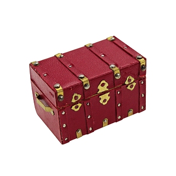 Mini Wood Luggage Storage Box, Miniature Dollhouse Decorations Accessories, Red, 50x31x31mm