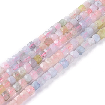 Natural Morganite Beads Strands, Faceted, Cube, 3.5~4x3.5~4x3.5~4mm, Hole: 0.6mm, about 97~104pcs/strand, 15.35 inch~15.55 inch(39~39.5cm)