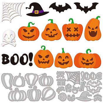 Halloween Theme Carbon Steel Cutting Dies Stencils, for DIY Scrapbooking, Photo Album, Decorative Embossing Paper Card, Stainless Steel Color, Hat & Bat & Pumpkin Pattern, Halloween Themed Pattern, 105~125x65~69x0.8mm, 2pcs/set
