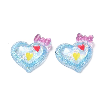 Transparent Epoxy Resin Decoden Cabochons, with Paillettes, Heart with Bowknot, 23.5x24x8mm