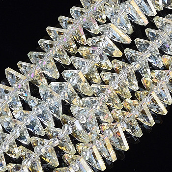 Electroplate Glass Beads Strands, Faceted, Fan, Light Yellow, 10x12.5x4mm, Hole: 1mm, about 90pcs/strand, 19.2 inch