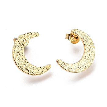 304 Stainless Steel Hammered Crescent Moon Stud Earrings, with Ear Nuts, Golden, 15x11.8x1.5mm, Pin: 0.7mm