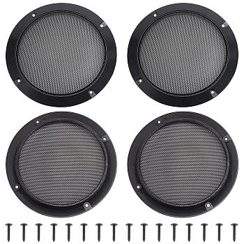 Plastic & Iron Mesh Speaker Grills Covers, Car Audio Horn Guard Protector, with Iron Screws, Flat Round, Electrophoresis Black, 185x7.5mm, Hole: 4.2mm
