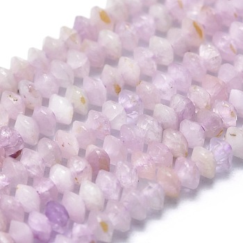 Natural Kunzite Beads Strands, Faceted, Bicone, 2.5~3x1.5~2mm, Hole: 0.5mm, about 250pcs/Strand, 14.96 inch(38cm)