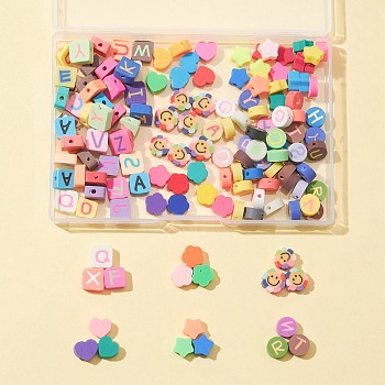 Handmade Polymer Clay Beads, Star & Flower & Heart, Mixed Color, 8.5~10x8.5~10.5x4~5.3mm, Hole: 1.4~2.5mm, 150pcs/box