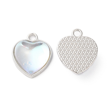 Alloy Pendants, Resin Heart Charms, Platinum, Clear, 16.5x14x6.5mm, Hole: 2mm