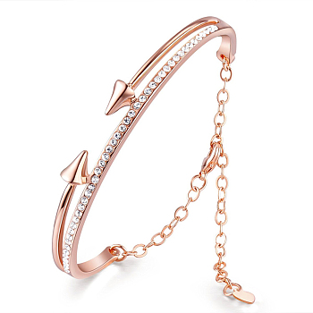 SHEGRACE Chic Real 18K Gold Plated Brass Bracelet, with Micro Pave AAA Cubic Zirconia Arch and Arrows, Rose Gold, 2-7/8 inch(73mm)