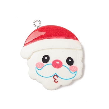 Christmas Theme Opaque Resin Pendants, Christmas Charms, with Platinum Tone Iron Loops, Santa Claus, 34.5x29.5x6.5mm, Hole: 1.8mm