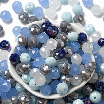 Glass Beads, Faceted, Rondelle, Light Blue, 10x8mm, Hole: 1mm, about 560pcs/500g