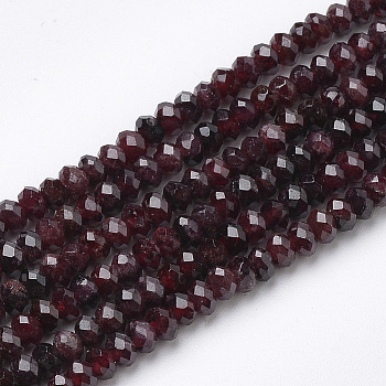 Natural Garnet Beads Strands, Faceted Rondelle, 4x2.5~3mm, Hole: 0.5mm, about 144pcs/strand, 15.7 inch