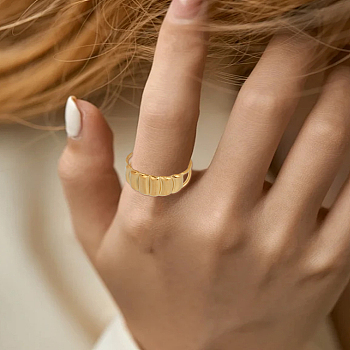 1Pc Stainless Steel Geometry Cuff Rings for Women, Golden, 13.5mm, 1pc.